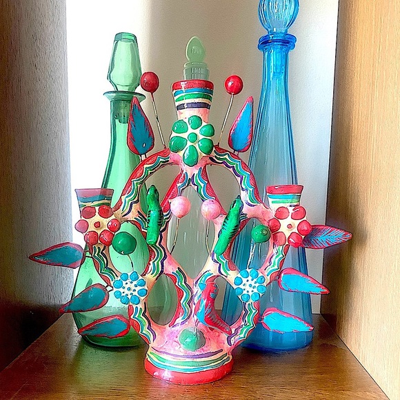 SOLD Vintage Mexican Tree of Life Candle Holder Candelabra Folk Art 1970s Boho - Picture 2 of 7